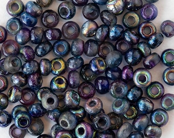 Size 6/0 Glass Seed Beads - Czech Glass Beads - Etched Crystal Magic Blue -  10 grams