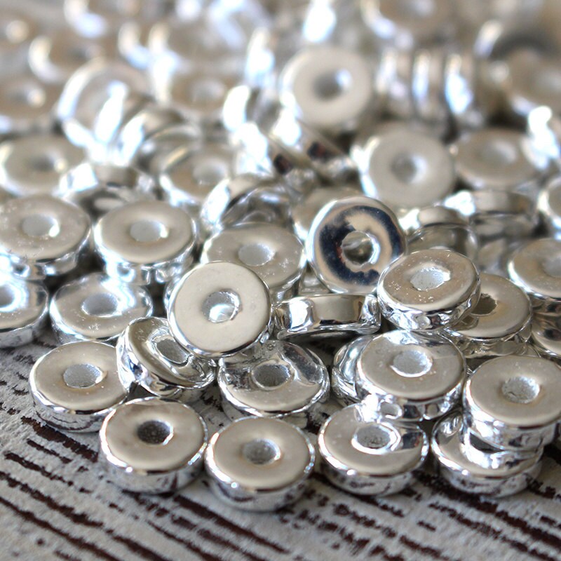 8mm Round Washer Beads Mykonos Silver Beads Silver Disk Etsy