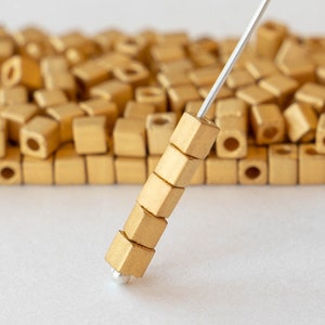 3mm Miyuki Cube Beads - 24K Gold Plated Matte Beads - Cube Beads - 5 Grams