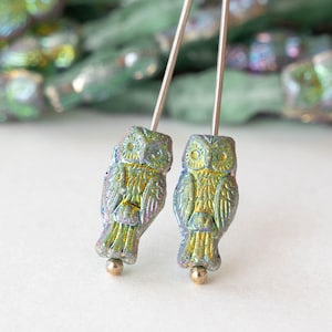 Czech Owl Beads - Czech Glass Beads - Horned Owl Beads - 15x7mm - 10 beads