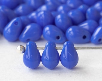 4 x 6 mm czeskie szklane koraliki w kształcie łezki - nieprzezroczyste ciemnoniebieskie - 100