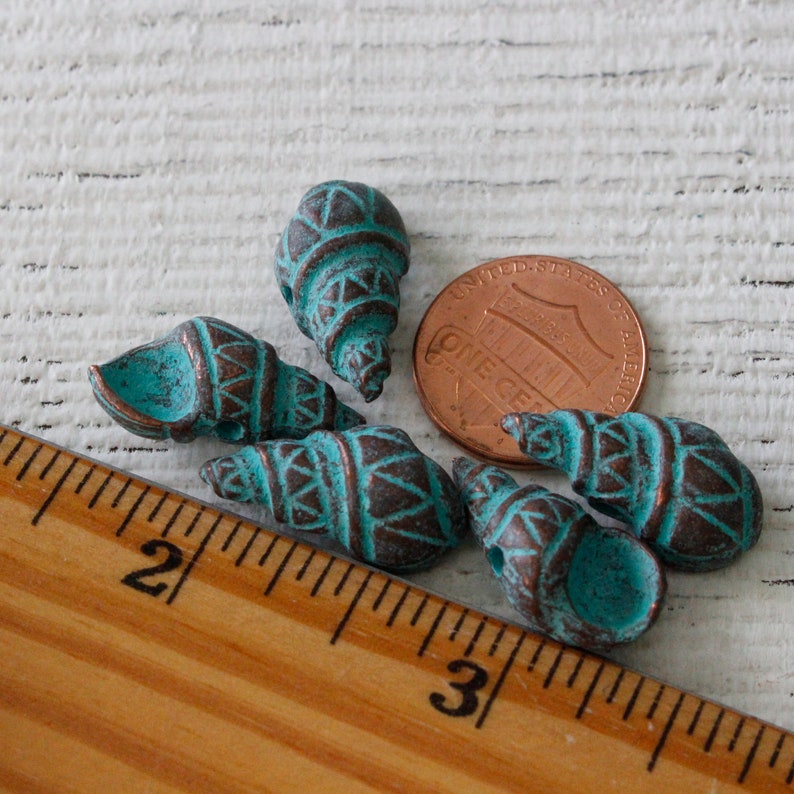 6 22mm Conch Shell Beads Jewelry Making Supply Mykonos Green Patina Beads Beach Theme Choose Amount image 5