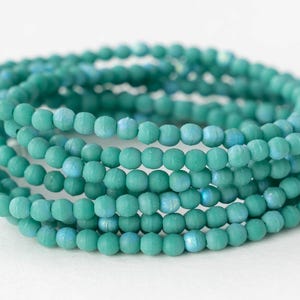 50 - 3mm Round Glass Beads - Czech Glass Beads - Matte Turquoise AB - 50 Beads