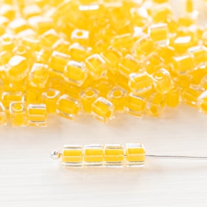 4mm Miyuki Cube Beads For Jewelry Making - Color Lined Cube Beads - Square Beads For Bead Weaving - Yellow Lined Crystal Cube Beads