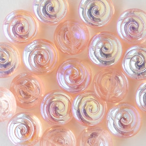 Spiral Coin Beads - Czech Glass Beads - Czech Glass Coin Beads - Transparent Pink AB- 10 Beads