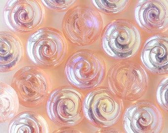 Spiral Coin Beads - Czech Glass Beads - Czech Glass Coin Beads - Transparent Pink AB- 10 Beads