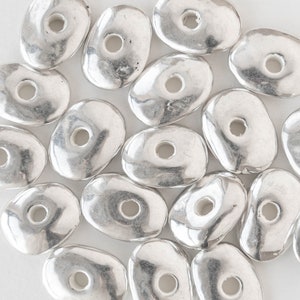 Mykonos Cornflake Beads - Mykonos Silver Beads - Large Hole Beads - 17x13mm - Choose Amount