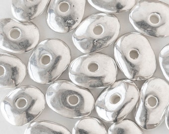 Mykonos Cornflake Beads - Mykonos Silver Beads - Large Hole Beads - 17x13mm - Choose Amount