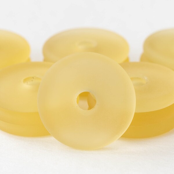 4 - Cultured Sea Glass Donut Beads - Recycled Frosted Glass Beads - 24mm - Honey - 4 donuts