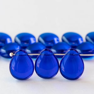12x16mm Flat Glass Teardrop Beads For Jewelry Making - Smooth Briolette - Czech Glass Beads -  Cobalt Blue - 10 or 20 Beads