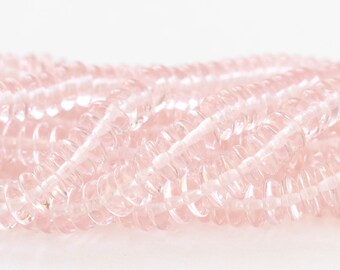 100 6mm Rondelle Beads - Smooth Glass Rondelle Beads - Czech Glass Beads - 6mm Spacer Disk Beads - Lt. Pink Beads