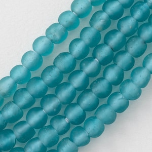 10-11mm Round Glass Beads From Ghana Africa - Recycled Glass - Aqua Blue - 10 inches