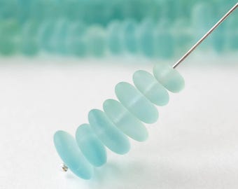 Cultured Sea Glass Beads For Jewelry Making - Beach Glass Pebbles - Recycled - Light Aqua Seafoam ~40-50 beads - 8 inches