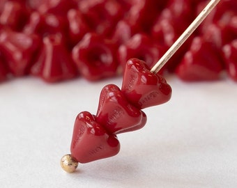 6x8mm Bell Flower Beads - Czech Glass Beads - Trumpet Flower Beads - Opaque Dark Red - 30 beads