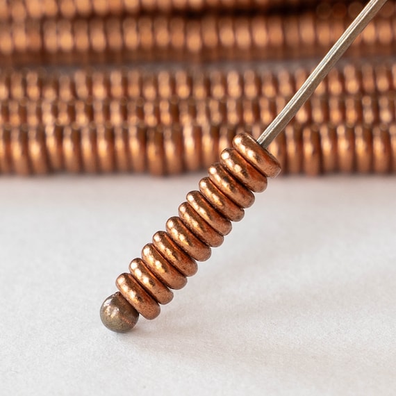 4mm Antique Copper Disk Beads - Metal Spacer Beads - 75