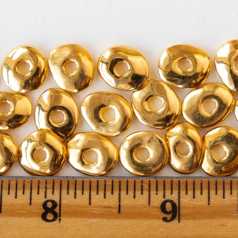 12mm Gold Disk 24K Gold Mykonos Cornflake Beads For Jewelry Making Choose Amount image 6