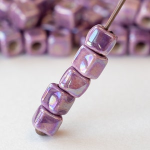 5.5mm Ceramic Cube Beads from Mykonos Greece - Large Hole Beads For Jewelry - Purple Passion - 10 or 30 beads