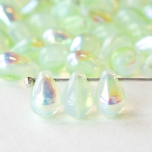 30 - 6x9mm Glass Teardrop Beads For Jewelry Making - Czech Glass Beads - Light Mint Green AB - 30 Beads