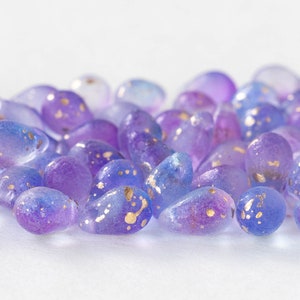 50 6x9mm Teardrop Beads For Jewelry Making Czech Glass Beads Smooth Briolette Matte Lavender Blue Mix with Gold Dust 50 beads image 2