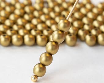 4mm Round Glass Beads - Czech Glass Beads - Yellow Gold Matte - 100 Beads