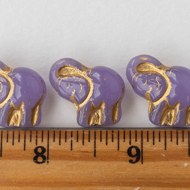 Czech Glass Elephant Beads Lucky Elephant Beads Lavender With Gold Decor Choose Amount 画像 4