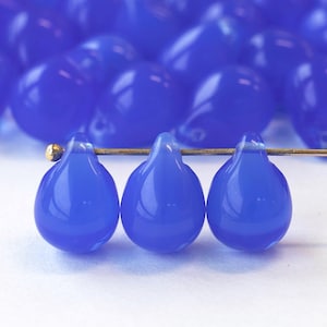 10 cuentas grandes de vidrio en forma de lágrima de 14 mm para joyería - Cuentas de vidrio checo - Briolette de vidrio liso - Opalina de zafiro - 12 cuentas