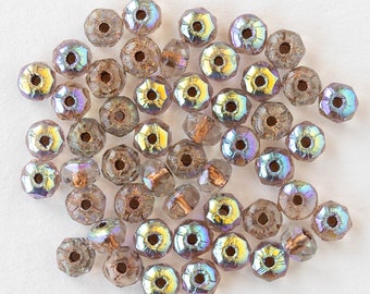 50 - 4mm Faceted Rondelle Beads - Czech Glass Beads - Copper Lined Crystal AB - 50 beads