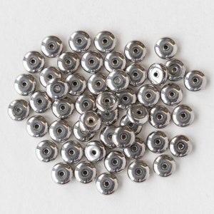 6mm Rondelle Beads - Disk Spacer Bead - 6mm Saucer Beads - Shiny Silver Finish  - 50 beads
