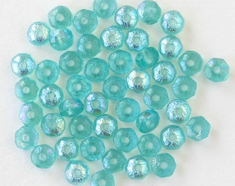 50 - 4mm Faceted Rondelle Beads - Czech Glass Beads - Etched Seafoam AB - 50 beads