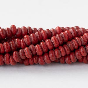 7x4mm Antique Java Donut Beads - Opaque Red - Whole or Half Strand