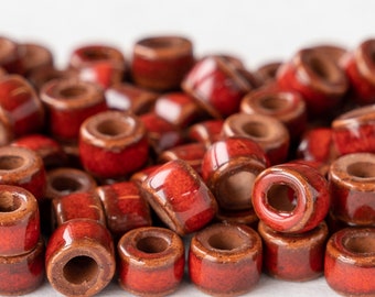 4x6mm Tera Cotta Mykonos Beads - Large Hole Ceramic Tube Beads - Crimson Red - 10 or 30 beads