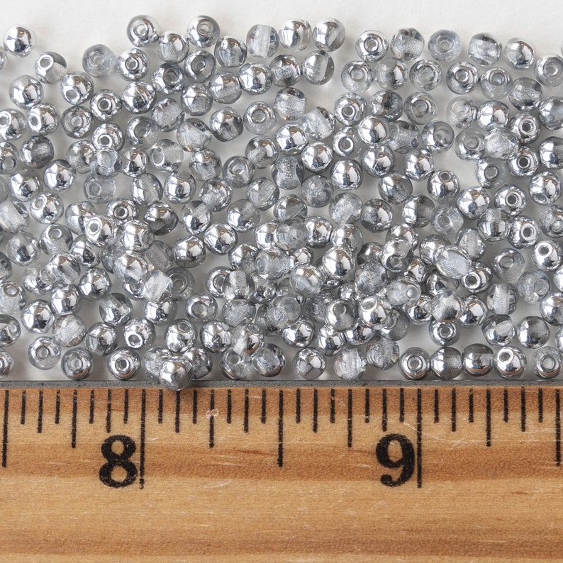 100 3mm Round Glass Beads Czech Glass Beads 3mm Druk Crystal with a Half Silver Coat 100 Beads image 5