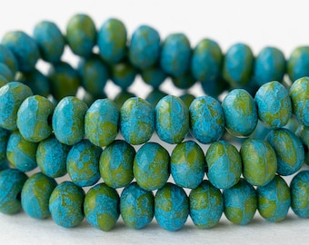 3x5mm Czech Rondelle Beads For Jewelry Making Supply - Czech Glass Beads - Matte Opaque Turquoise Aqua - 5x3mm Rondelle (30 beads)