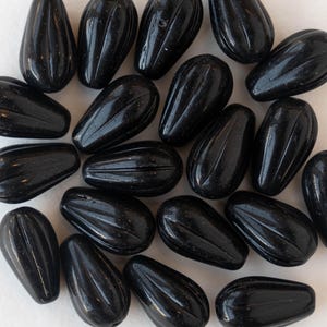 10 - 5x15mm Glass Melon Drops - Czech Glass Beads - Opaque Black - 10 Beads