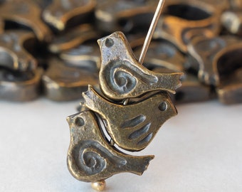 Little Bird Bead - Mykonos Metal Beads Antique Brass  - Made In Greece - 4 Beads