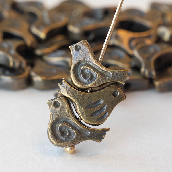 Little Bird Bead - Mykonos Metal Beads Antique Brass  - Made In Greece - 4 Beads
