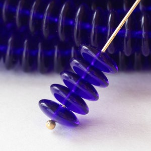 30 - 10mm Smooth Rondelle Beads - Czech Glass Beads - Disk Beads -  Transparent Cobalt Blue - 30 beads
