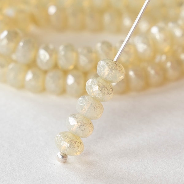 3x5mm Rondelle Beads - Czech Glass Beads  -  5x3mm Ivory with a Mercury Finish