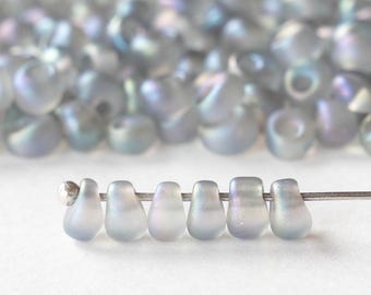4mm Glass Magatama Teardrops - Japanese Glass Beads - Matte Gray AB - 20 grams