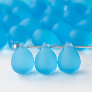 10x14mm Large Glass Teardrop Beads - Jewelry Making Supplies - Aqua Matte Sea Glass Tear Drop Bead 14x10mm - Choose Amount