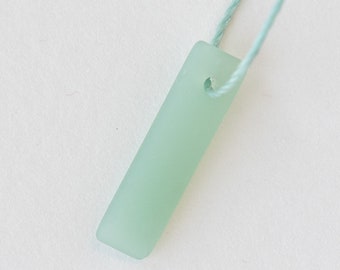 6 - Frosted Glass Pendant Beads - 22mm Drilled Cultured Sea Glass Rectangle - Semi Opaque Seafoam Green - 6 pieces