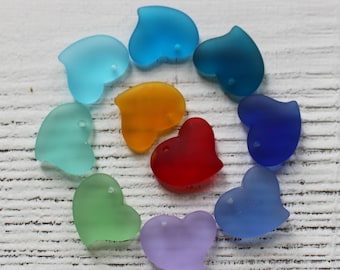 Perles de verre de mer - Pendentif en verre de mer - Coeurs de verre 18 mm - 2 perles - Couleur au choix