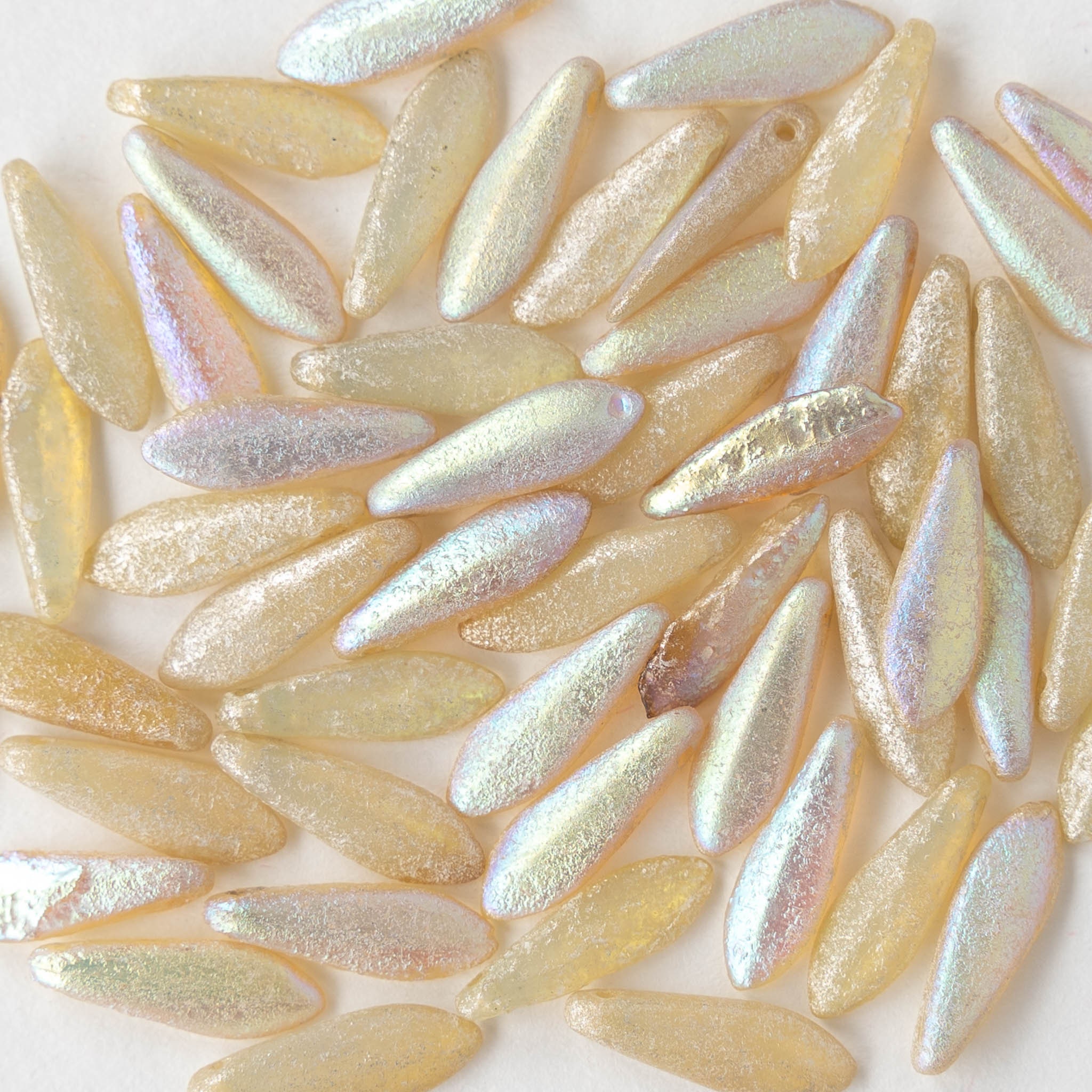 50 - 16mm Dagger Beads - Czech Glass Beads - Etched Ivory AB - 50 beads