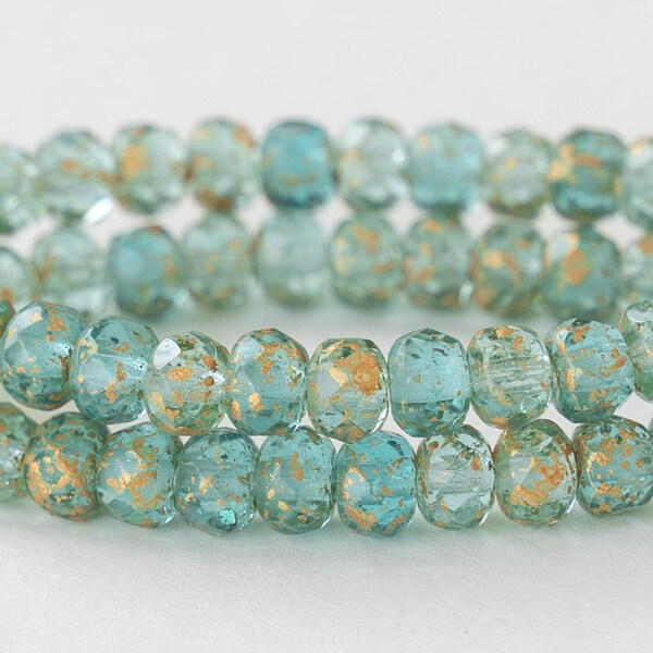 5x3mm Rondelle Beads - Czech Glass Beads - Seafoam Gold Dust - 3x5mm Rondelle -30 beads