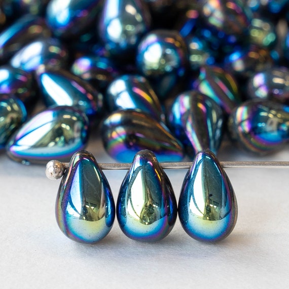 6x9mm Glass Teardrop Beads Czech Glass Beads Smooth Briolette Beads  Iridescent 30 Beads 