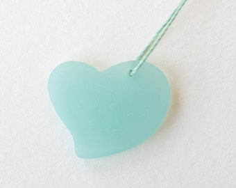 Large Cultured Sea Glass Pendant Beads For Jewelry Making - 30mm - Milky Seafoam - 2 Hearts