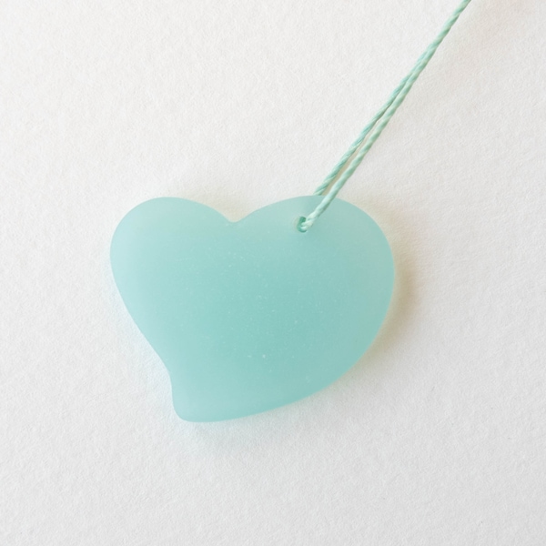 Large Cultured Sea Glass Pendant Beads For Jewelry Making - 30mm - Milky Seafoam - 2 Hearts