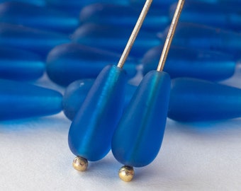 13x6mm Teardrop Beads - Long Drill Glass Teardrop Beads For Jewelry Making - Czech Glass Beads - 6x13mm (20 Beads) MATTE  Capri Blue