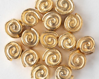 Mykonos Beads - 24K Gold Spiral Beads - Made In Greece - Large Hole Beads - Choose Amount