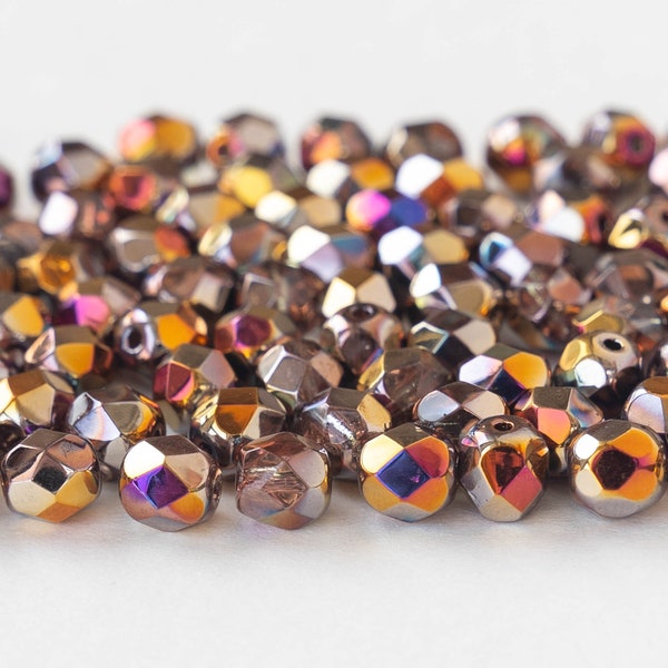 50 - 6mm Faceted Round Beads - Czech Glass beads - Crystal Sliperit - 50 beads